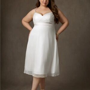 Azazie Kali-Diamond White A-Line V-Neck Pleated Crinkle Chiffon Dress